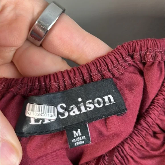 En Saison Maroon Puff Sleeve Tiered Cotton Midi Dress M Cottagecore Milkmaid - Picture 13 of 16